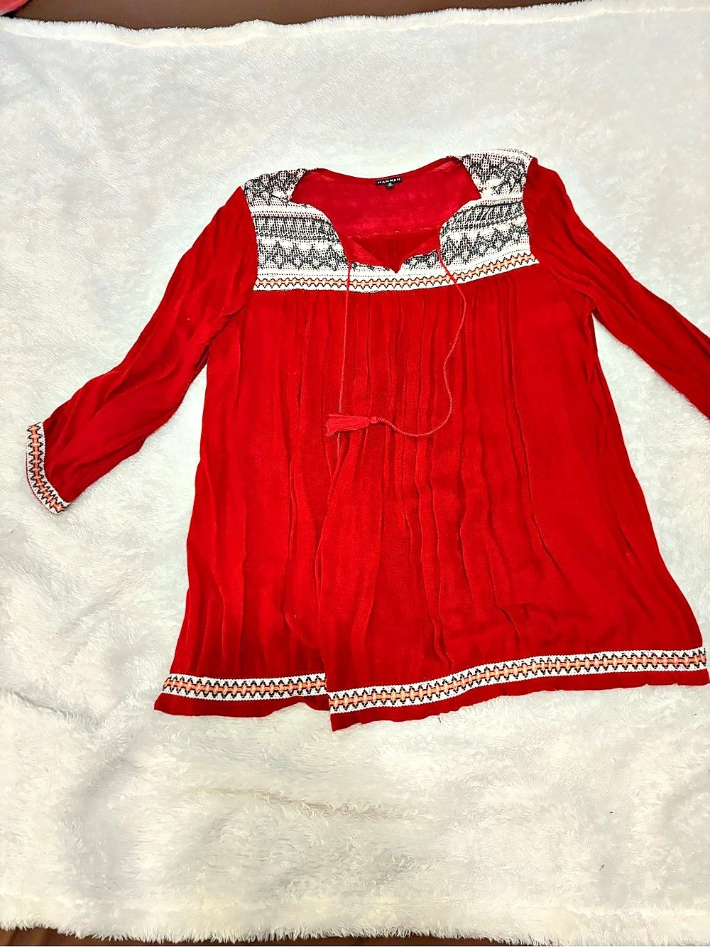 Hannah Embroidered Tunic in Red Size Medium